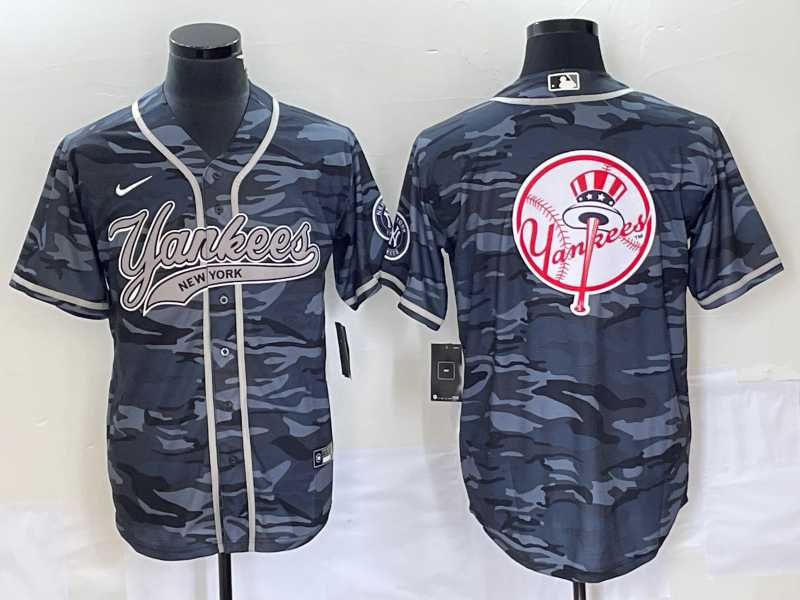 Men%27s New York Yankees Gray Camo Team Big Logo With Patch Cool Base Stitched Baseball Jerseys->oakland athletics->MLB Jersey